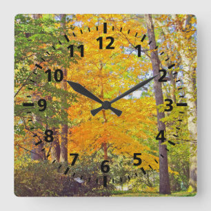 HORLOGE CARRÉE ARBRES VERTS MARITIMES ET LIMITES EN BOIS