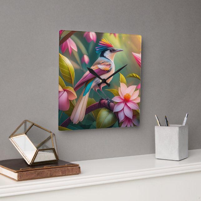 Horloge Carrée Arc en arc-en-ciel Jay Imaginaire Bird (Bureau)