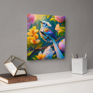 Horloge Carrée Arc en arc-en-ciel Jay Imaginaire Bird