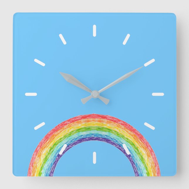 Horloge Carrée Arc en ciel et ciel bleu (Recto)