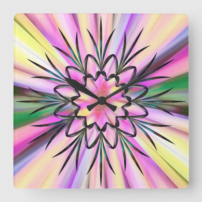 Horloge Carrée Arc-en-ciel et fer forgé (Recto)