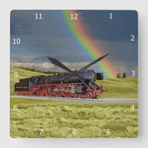 HORLOGE CARRÉE ARC-EN-CIEL ET TRAIN*