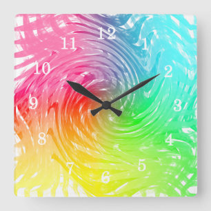 Horloge Carrée Arc-en-ciel lumineux Abstrait à motif Tourbillonna