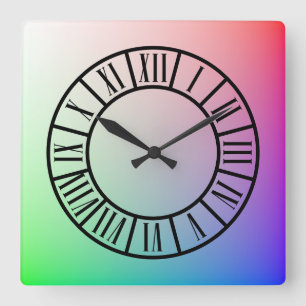 Horloge Carrée Arc-en-ciel Pastel coloré, Marqueurs romains segme