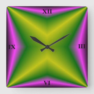 Horloge Carrée arc-en-ciel vert pourpre