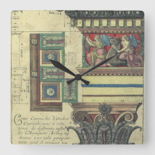 Horloge Carrée Architecture vintage, colonne avec moulure de corn