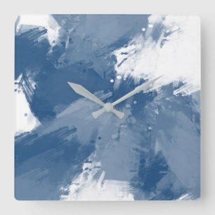 Horloge Carrée Ardoise Bleu Blanc Moderne Abstrait Brochures