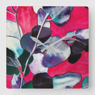 Horloge Carrée Ardoise feuille gomme