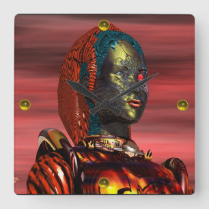 Horloge Carrée ARES CYBORG PORTRAIT Red Science Fiction Sci-Fi