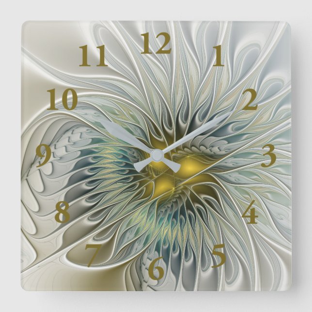 Horloge Carrée Argent d'or Imaginaire Fractal abstrait Art (Recto)