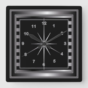 Horloge Carrée Argent et rayures noires en acier élégant