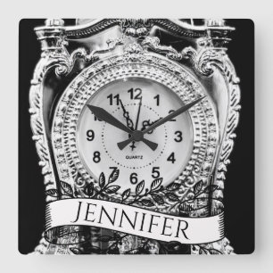 Horloge Carrée Argent Vieilli Personnalisé 