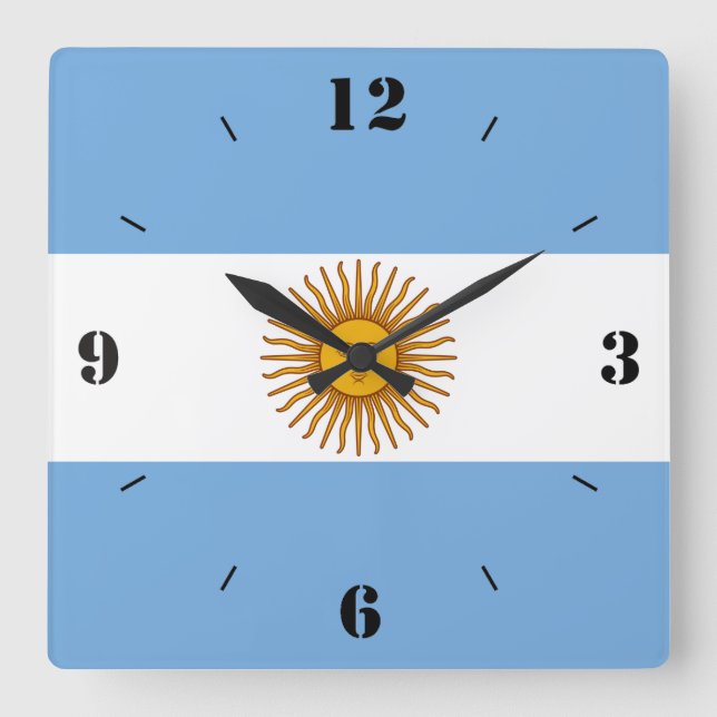 Horloge Carrée Argentine Nationale Drapeau Patriotique (Recto)