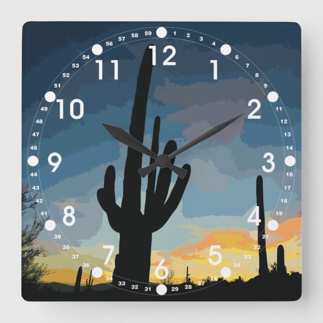Horloge Carrée Arizona Saguaro Cactus Sunset sud-ouest (Recto)