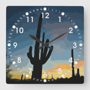 Horloge Carrée Arizona Saguaro Cactus Sunset sud-ouest