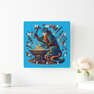 Horloge Carrée Armes artisanales dans un Imaginaire forgeron