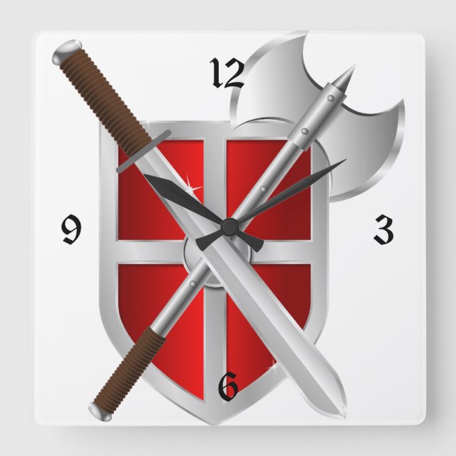 Horloge Carrée Armes croisées sur Bouclier (Recto)