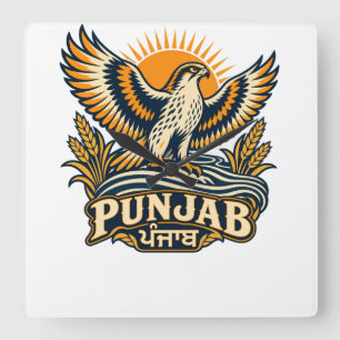 Horloge Carrée Armoirie Punjab Baaz • L'emblème de l'héritage ind
