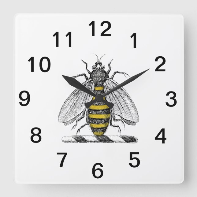 Horloge Carrée Armoiries de l'abeille Vintage héraldique Preppy E (Recto)