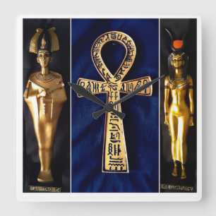 Horloge Carrée Arrière - plan bleu égyptien d'Ankh