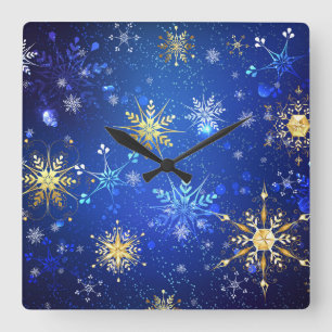 Horloge Carrée Arrière - plan Bleu XMAS avec des flocons de neige