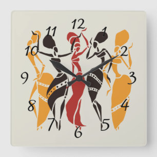 Horloge Carrée Arrière - plan de danseurs africains illustrés