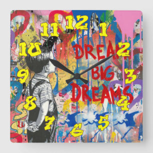 Horloge Carrée Arrière - plan de graffitis avec numéros de graf