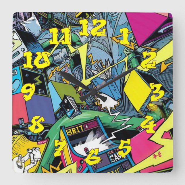 Horloge Carrée Arrière - plan de graffitis avec numéros de graffi (Recto)