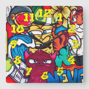 Horloge Carrée Arrière - plan de graffitis avec numéros de graffi