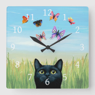Horloge Carrée Arrière - plan de nature de papillons du chat 606
