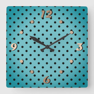 Horloge Carrée Arrière - plan de pois turquoise