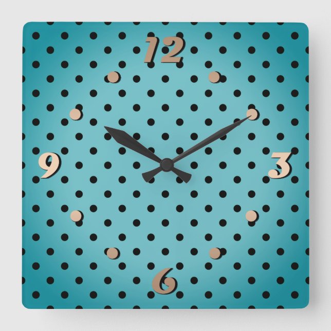Horloge Carrée Arrière - plan de pois turquoise (Recto)
