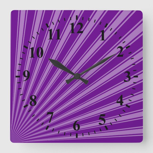 Horloge Carrée Arrière - plan de rayons solaires rétro violet fun (Recto)