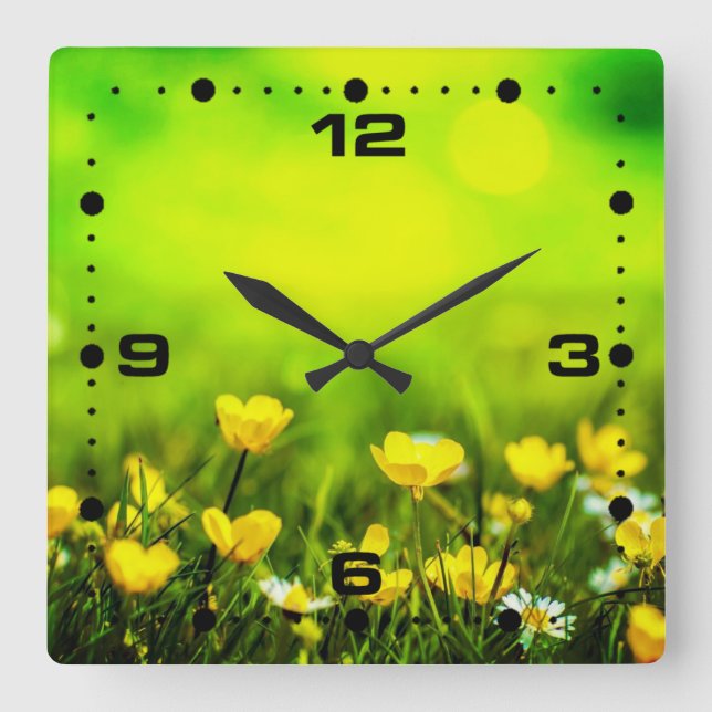 Horloge Carrée Arrière - plan des fleurs de printemps (Recto)