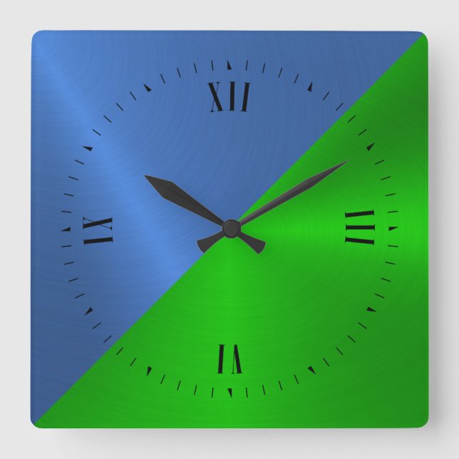 Horloge Carrée Arrière - plan métallique bleu et vert (Recto)