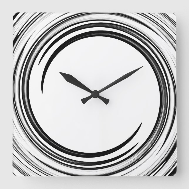 Horloge Carrée Art Abstrait Black Swirl #2 (Recto)