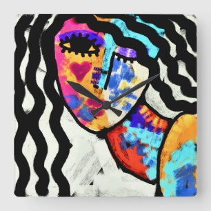 Horloge Carrée Art Abstrait coloré