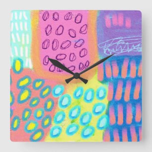 Horloge Carrée Art Abstrait coloré