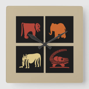 Horloge Carrée Art abstrait d'animaux africains modernes