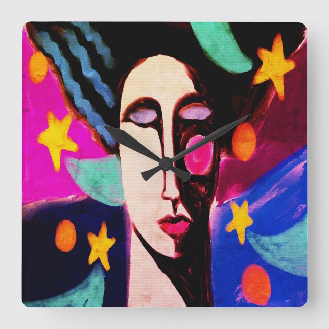 Horloge Carrée Art Abstrait de nuit étoilé (Recto)