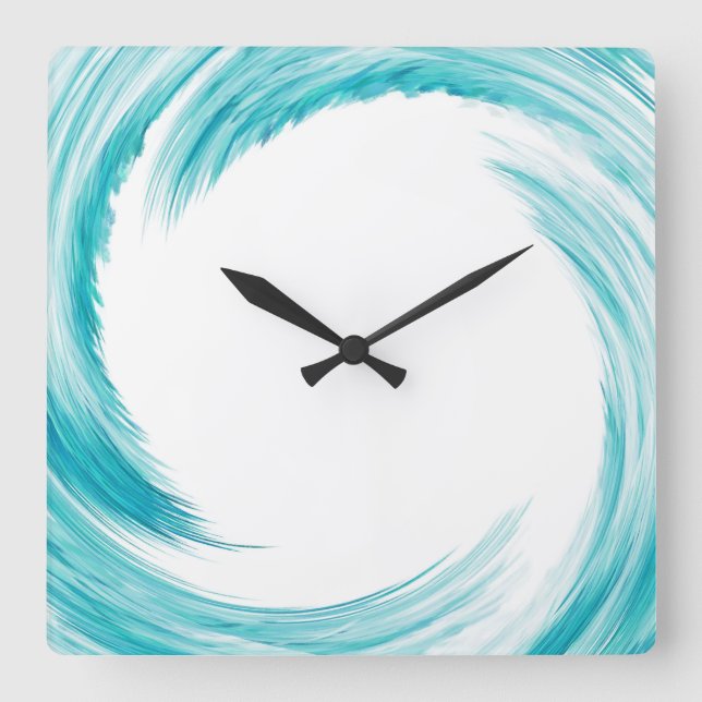 Horloge Carrée Art abstrait de remous de turquoise (Recto)