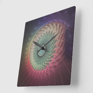 Horloge Carrée Art abstrait d'escargot coloré moderne fractal