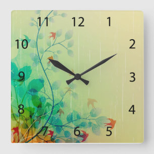 Horloge Carrée Art Abstrait Floral du printemps moderne