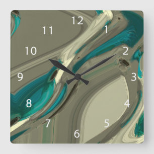 Horloge Carrée Art abstrait gris et bleu