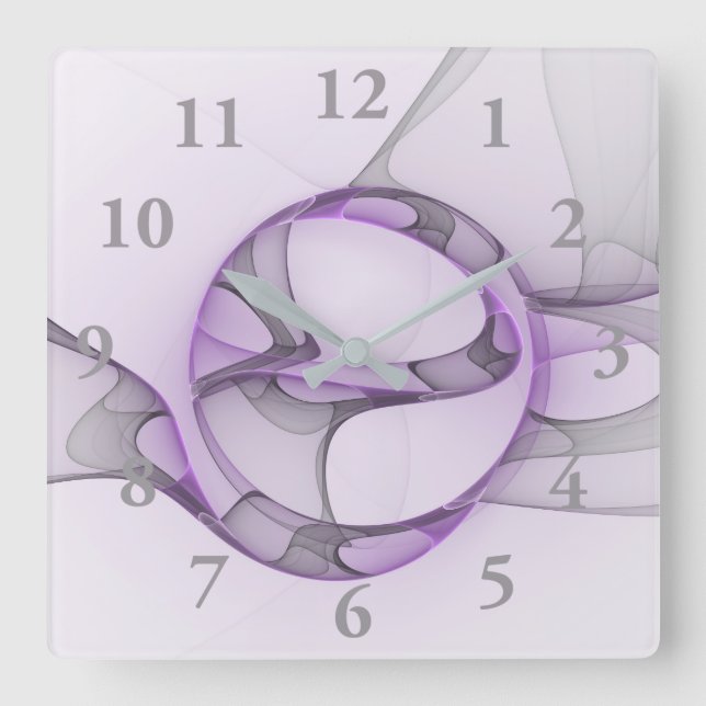 Horloge Carrée Art Abstrait moderne Fractal Lavender Grey (Recto)