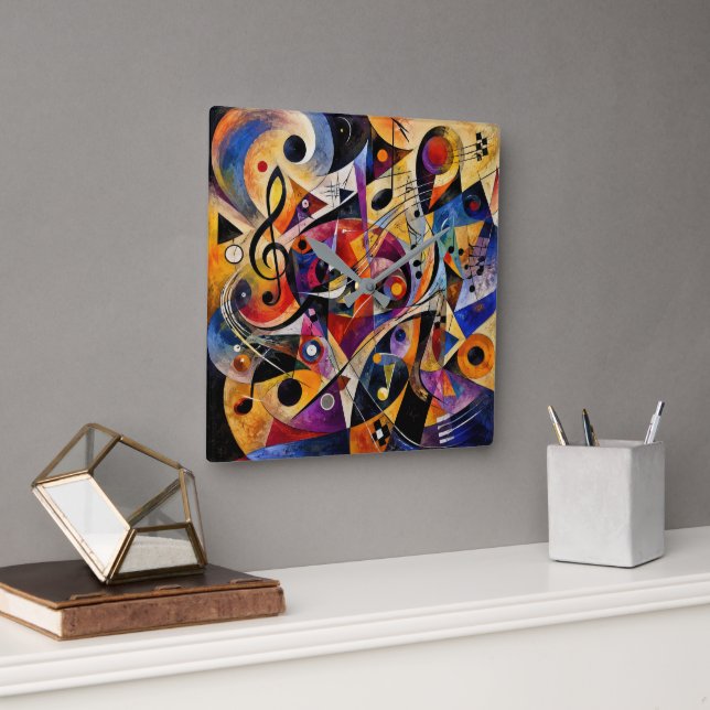 Horloge Carrée Art abstrait musical Kandinsky (Bureau)