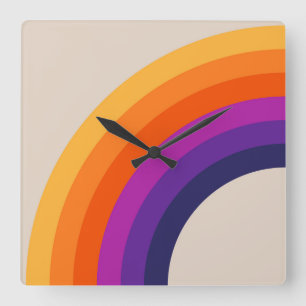 Horloge Carrée Art arc-en-ciel de style rétro coloré