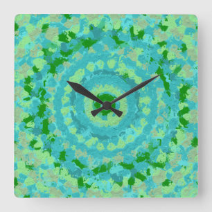 Horloge Carrée Art Beachy Blue et Green Clay
