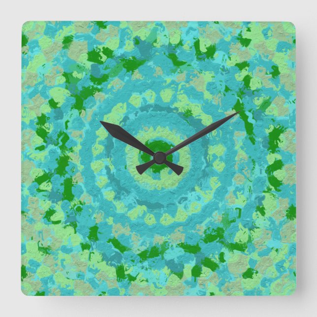 Horloge Carrée Art Beachy Blue et Green Clay (Recto)