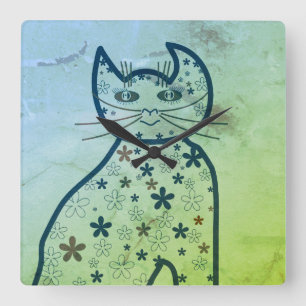 Horloge Carrée Art, Belle Clipart de chat